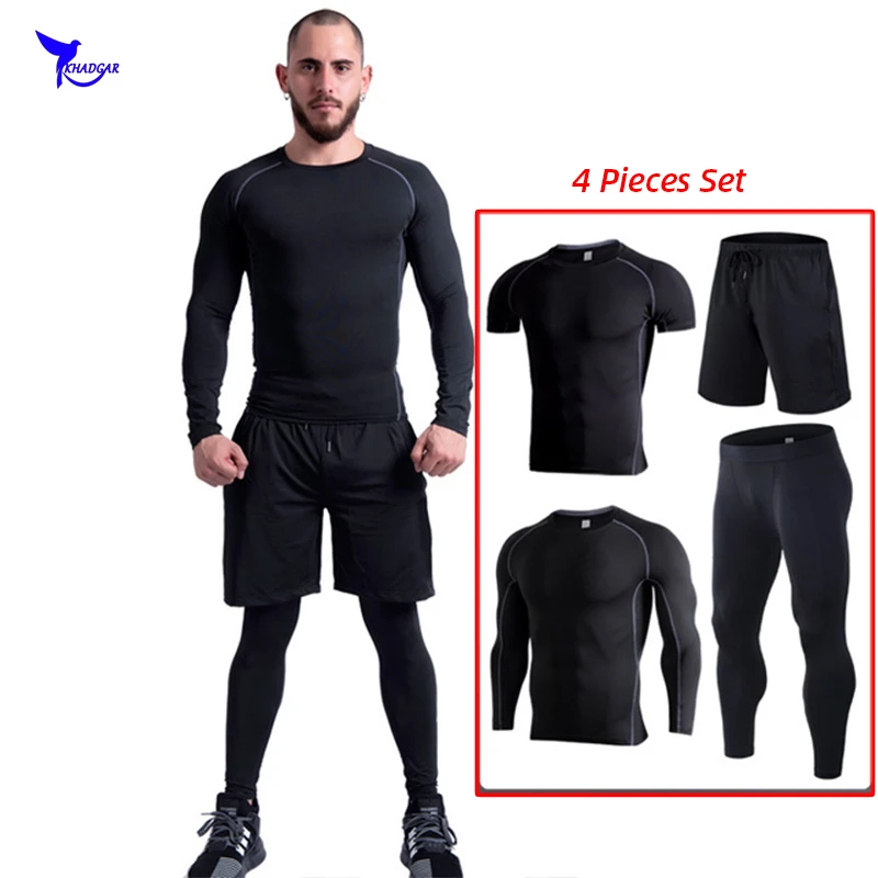 

4 Pieces Men Sportswear Compression Sport Suits Quick Dry Running Sets Joggers Training Gym Fitness Tracksuits Soccer Clothing