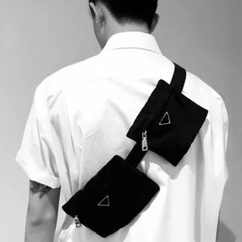

Unisex Waist Belt Bag Men Women Canvas Luxury Brand Fanny Pack Nylon two Pocket Cross-body Chest Bag Trendy Hip-hop Waist Pack