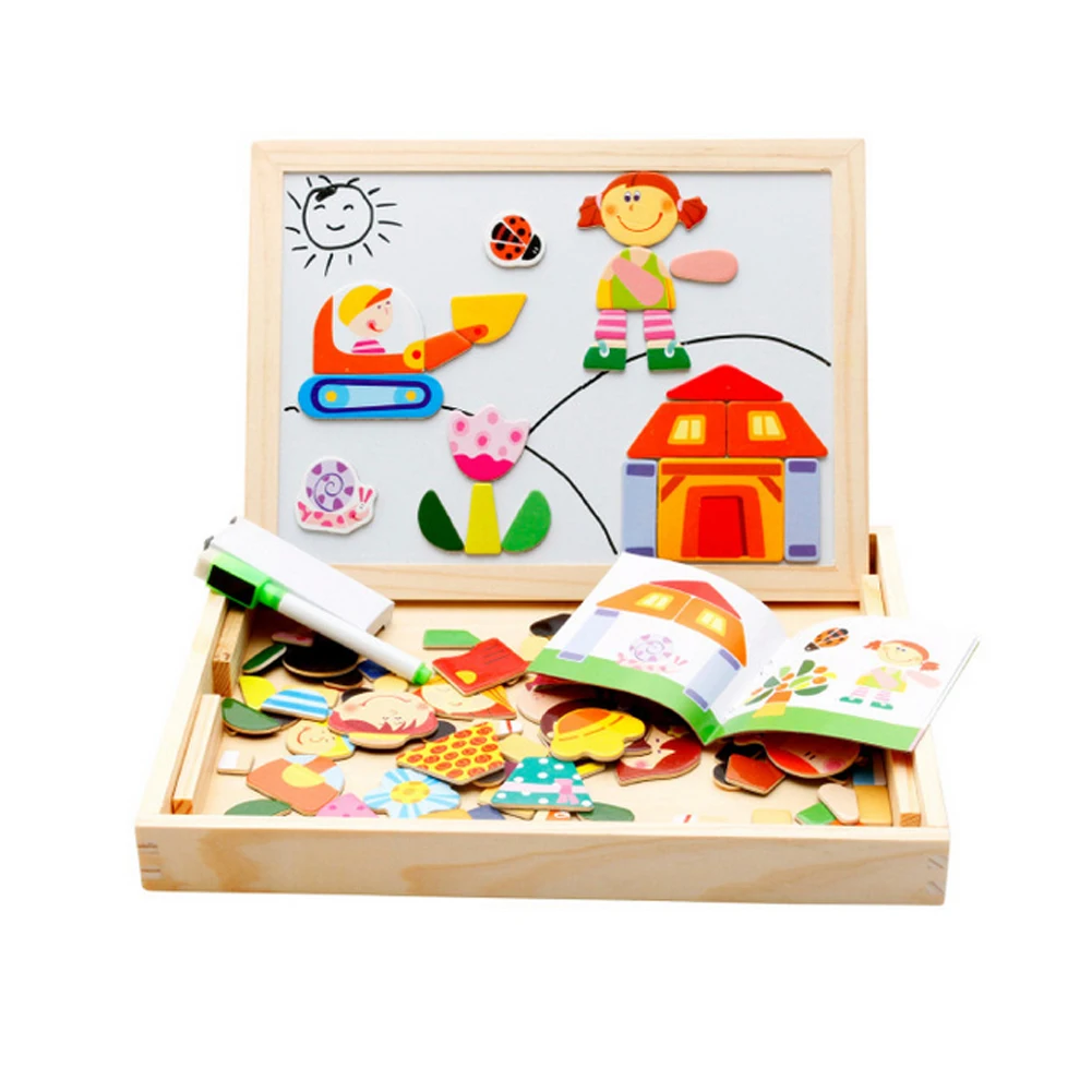 Baby Learning Toys Montessori Wooden Puzzle Animals Puzzles Double Side Magnetic Drawing Board Educational Toys for Kids