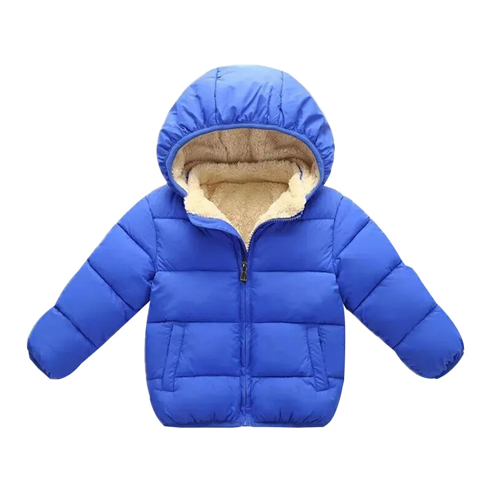 Куртка для маленьких мальчиков, зимние плотные пальто для детей, теплая шерстяная Верхняя одежда для мальчиков, куртка с меховым капюшоном для девочек, теплая верхняя одежда для 3-7 лет,#4 - Цвет: Синий