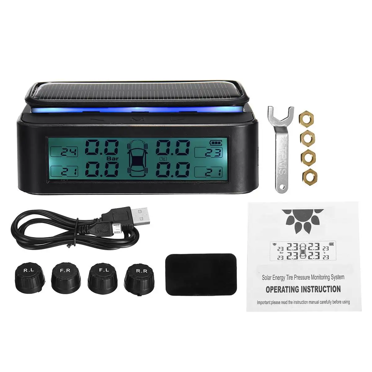 Автомобильный TPMS беспроводной Солнечный контроль давления в шинах светодиодный внешний внутренний датчик давления в шинах Предупреждение в реальном времени