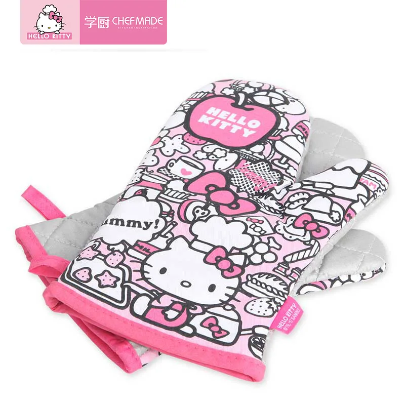 Hello kitty устойчивые высокотемпературные перчатки из чистого хлопка для духовки кухонные перчатки для микроволновой печи и прекрасные изоляционные прокладки