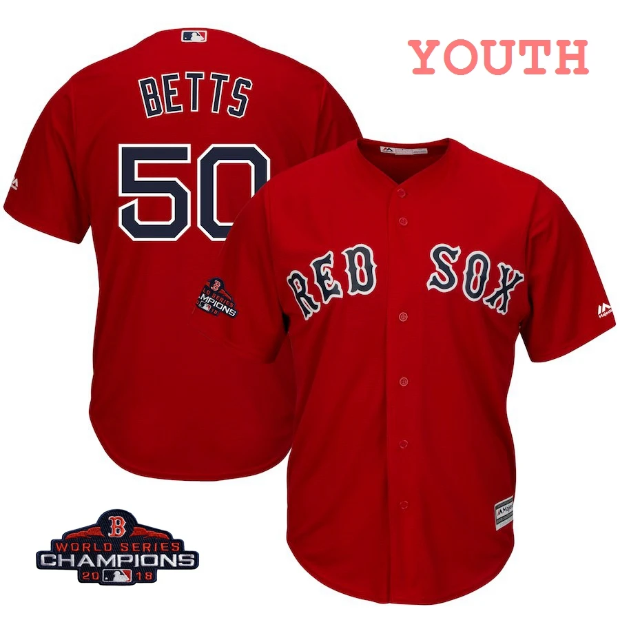 Молодежная детская футболка Boston Mookie Betts Red Sox Scarlet, белая футболка с логотипом команды чемпионов мира - Цвет: Youth