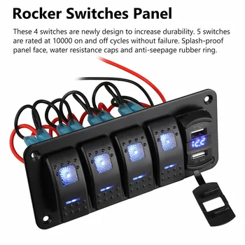 

12V / 24V Rocker switch 5 Gang Waterproof Rocker Switch Dual USB For Car