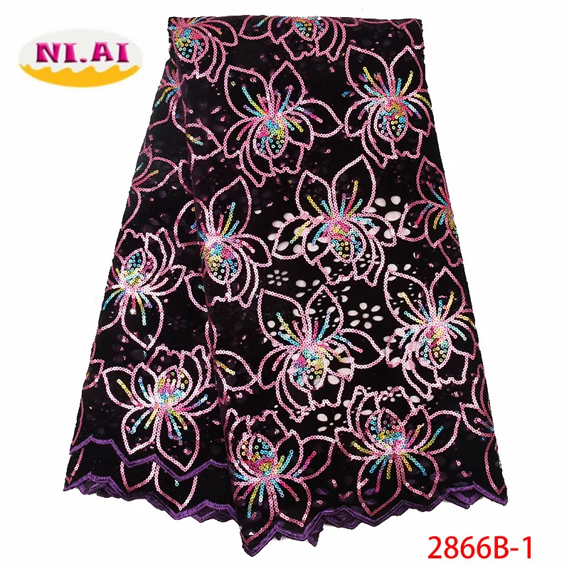 

NIAI Nigerian Lace Fabric 2019 High Quality Sequins Velvet Lace Fabric Embroidered Tulle African Lace Fabric For Dress XY2866B-1