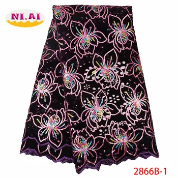 

NIAI Nigerian Lace Fabric 2019 High Quality Sequins Velvet Lace Fabric Embroidered Tulle African Lace Fabric For Dress XY2866B-1