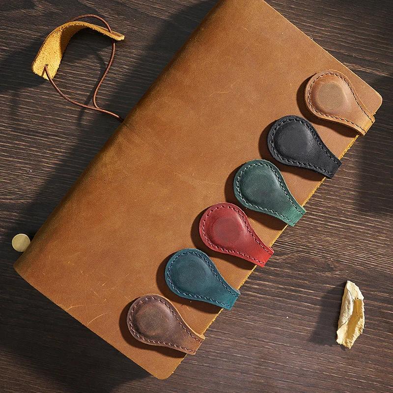 Handmade Paper Clip Bookmark Planner Retro Genuine Leather Cover Durable Notebook