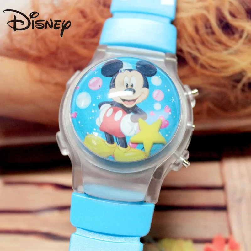 Disney Mickey Minnie Cartoon Glow-in-the-dark Kids Silicone Strap cute glitter Music watch for children's birthday gifts |