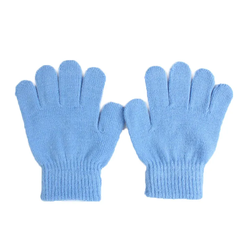 BalleenShiny/Детские вязаные перчатки ярких цветов для малышей; однотонные варежки на палец для мальчиков и девочек; сезон осень-зима; аксессуары для перчаток - Цвет: sky blue