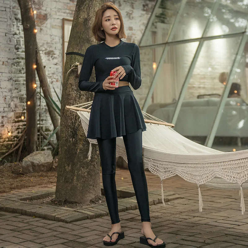 

WOMEN'S Swimsuit Split Type Long Sleeve Trousers Skirt Four-piece Set Diving Suit Sun Protection Clothing Solid Color Bathing Su