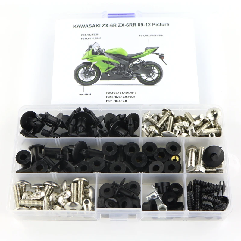 

Fit For Kawasaki ZX6R ZX-6R ZX6RR ZX-6RR 2009 2010 2011 2012 Motorcycle Full Fairing Bolts Kit Fairing Clips Screws Steel