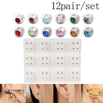 

12 Pairs Earrings Piercing Tool Kits Ear Stud Surgical Steel Ear Studs Earrings Set Women Jewelry Piercing Stud Earring