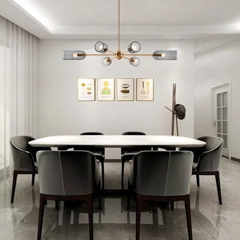 

Nordic Smoke Grey Glass LED Chandelier Living Room Dining Room Hanging Lamp Cloakroom Decoration Interior Lighting Fixture Metal