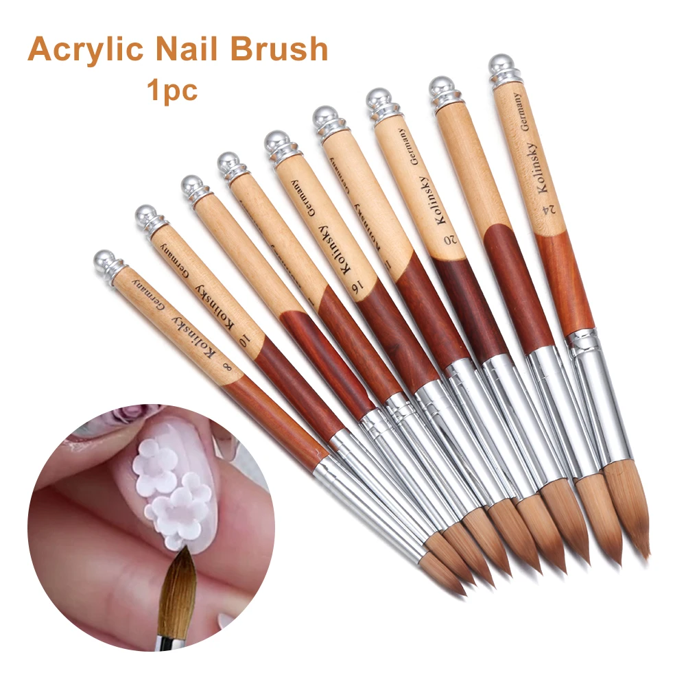 1 Pc Oval Crimped Shaped Uv Gel Acrylic Nail Brush Wood Handle