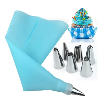 

8/10/16PCS Silicone Icing Piping Cream Pastry Bag With Stainless Steel Nozzle DIY Cake Decorating Tips Set