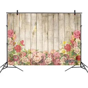 

Rose Flower Doodle Wooden Board Background Photo Wedding Valentine's Day Party Decoration Banner Backdrops for Photography