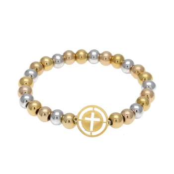 

Men Stainless Steel Bracelets Gold Color Beads With Cross Link Chain High Quality Fashion men women Party Jewelry