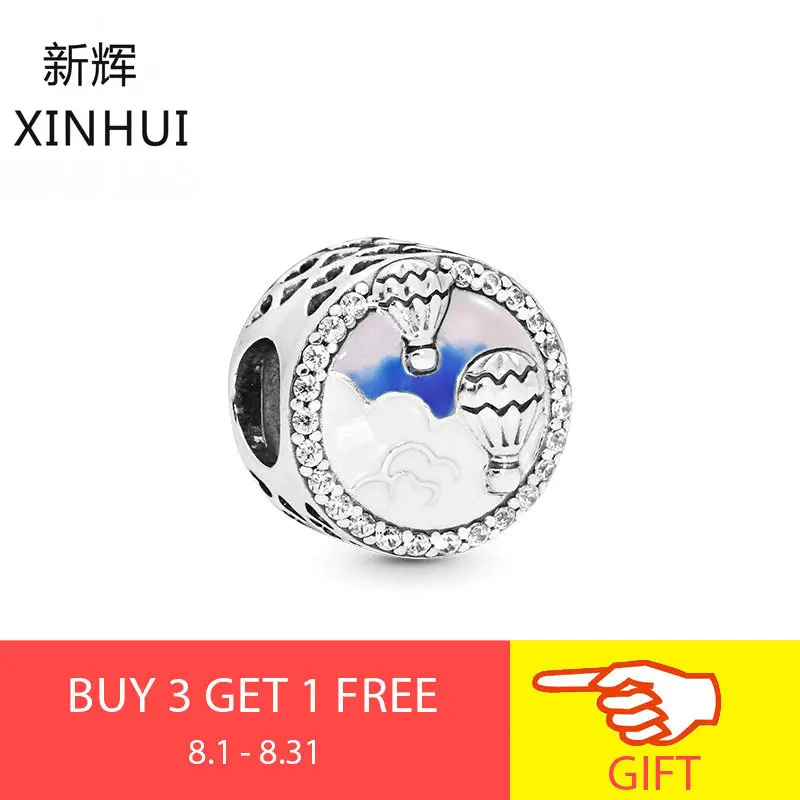 

XINHUI 2019 NEW Summer HOT AIR BALLOON TRIP CHARM For Original Women 100% 925 Sterling Silver Bracelet String Ornament