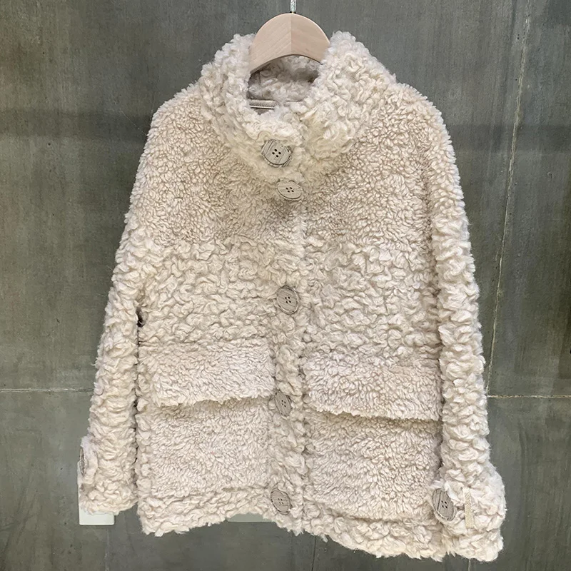 Новинка, женское шерстяное пальто, куртки, пальто с натуральным мехом, Женская овечья овчина, осенне-зимняя куртка A296 - Цвет: Gong Mi