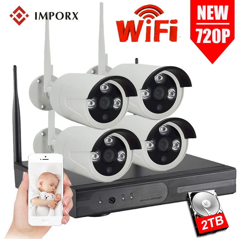 

IMPORX 4CH 720P Wireless Wifi IP Camera CCTV NVR Kit Outdoor Waterproof CCTV Video Surveillance NVR Set P2P IR Onvif Mail Alarm