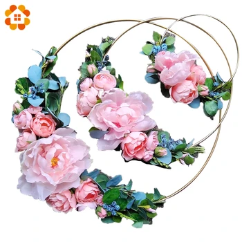 

1Set DIY Iron Gold Metal Ring Portable Garland Baby Shower Wedding Bride Flower Wreath Handmade Flower Catcher Hoop Decoration