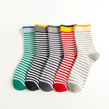 Женские однотонные хлопковые полосатые носки, носки в морскую полоску, носки в красную полоску, теплые толстые зимние носки для девочек, зеленые носки по щиколотку, 5 пар/лот
