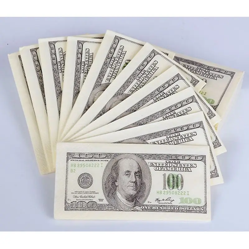  10 Packs Creative Napkin Paper 100 Dollar Raw Wood Pulp Facial Tissue Handkerchief Wedding Birthday