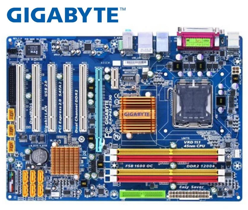 Оригинальная материнская плата Gigabyte DDR2 LGA 775 P43 для настольного ПК с процессором
