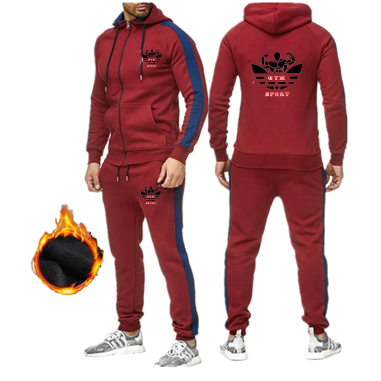 New Tracksuit Men Sporting Fleece Thick Hooded Brand-Clothing Casual Sportswear Male Jacket+Pants Warm Outside Winter Sweatshirt