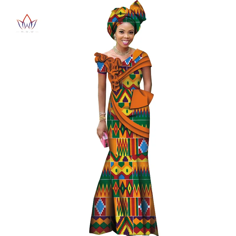 Летнее платье Bazin Riche, Африканский воск, принт, повязка на голову, платья Дашики размера плюс 6XL, африканская стильная одежда для женщин WY5017 - Цвет: 6
