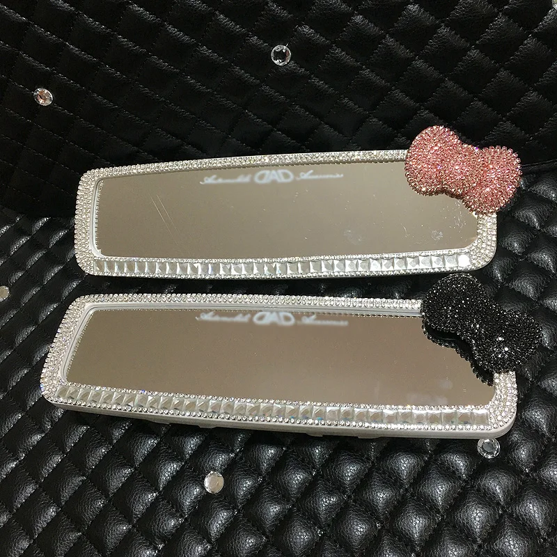 Bling Butterfly Rhinestone Car Interior Mirror Sparkle Car Accessories Wide-angle Crystal Diamonds Bow RearView Mirror For Women Rearview Mirror Cover