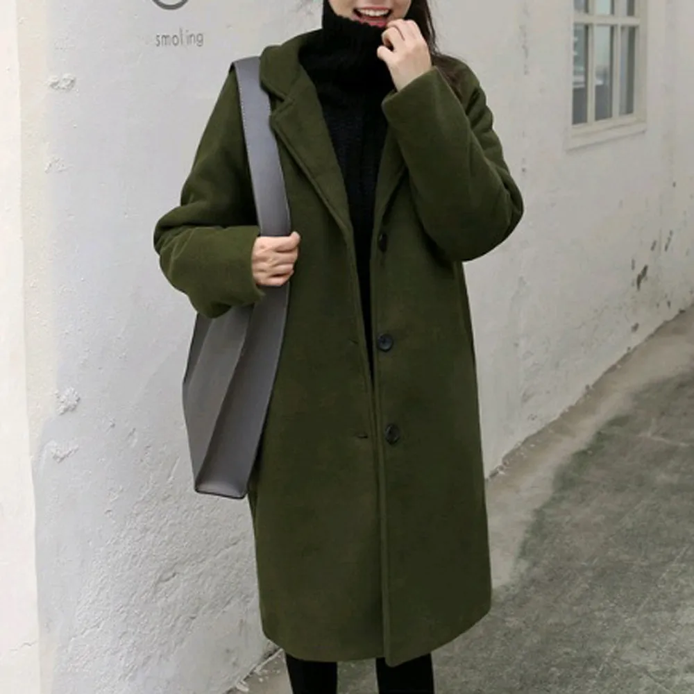 Кашемировое шерстяное Женское пальто, зимнее, модное, винтажное, теплое, одноцветное, с отворотом, длинное, шерстяное пальто, манто Femme Abrigos Mujer Plaszcze Damskie