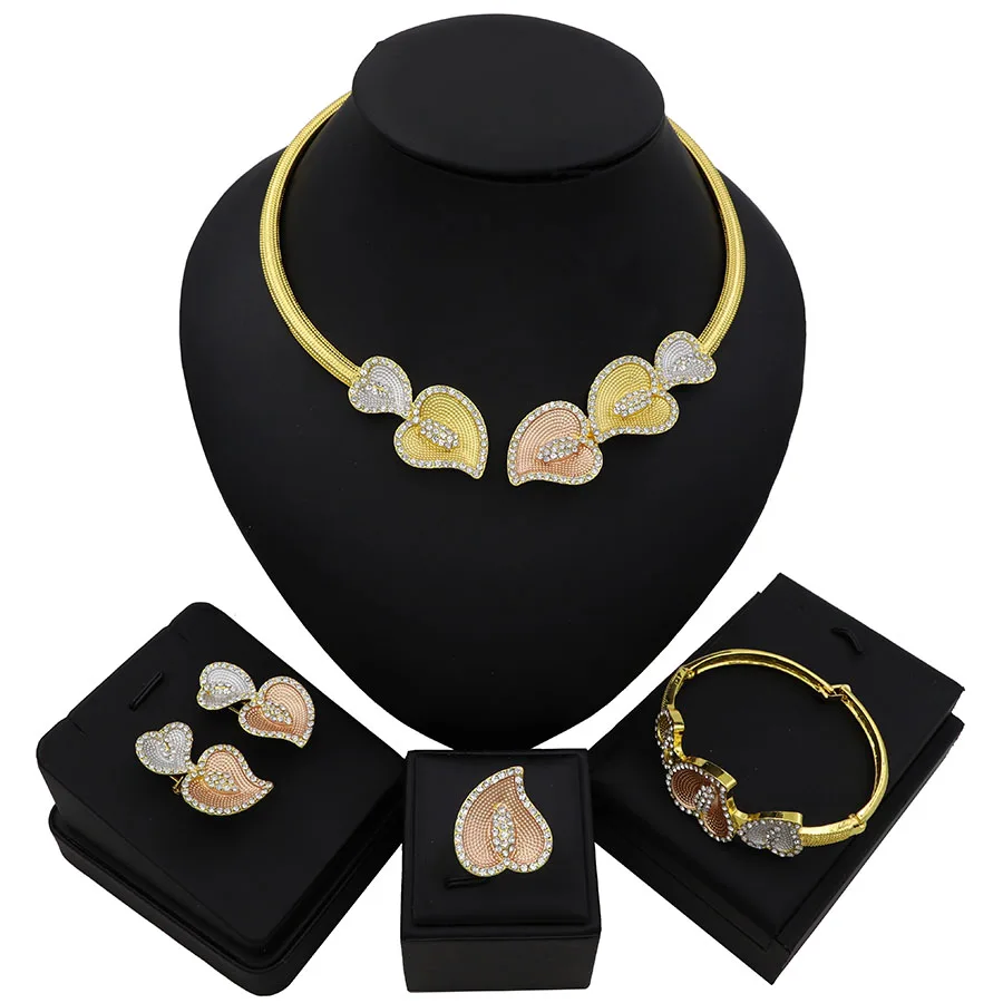 

TSROUND Unique Elegant Leaf Pattern Banquet Party Popular Bead Design Nigerian Dubai Jewelry Set for Women