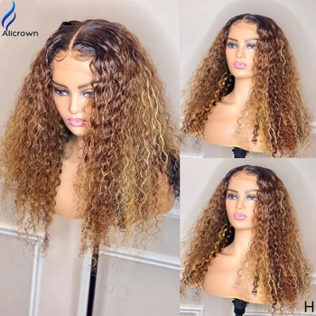 

ALICROWN 360 Lace Frontal Wigs For Women Brazilian Curly Lace Front Human Hair Wigs Non-Remy Middle Ration 250% Density