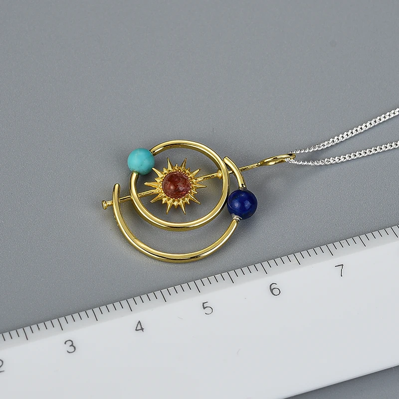 Women Gift Lotus Fun Real 925 Sterling Silver Handmade Fine Jewelry 18K Gold Creative Solar System Pendant without Necklace pendant necklace silver pendant
