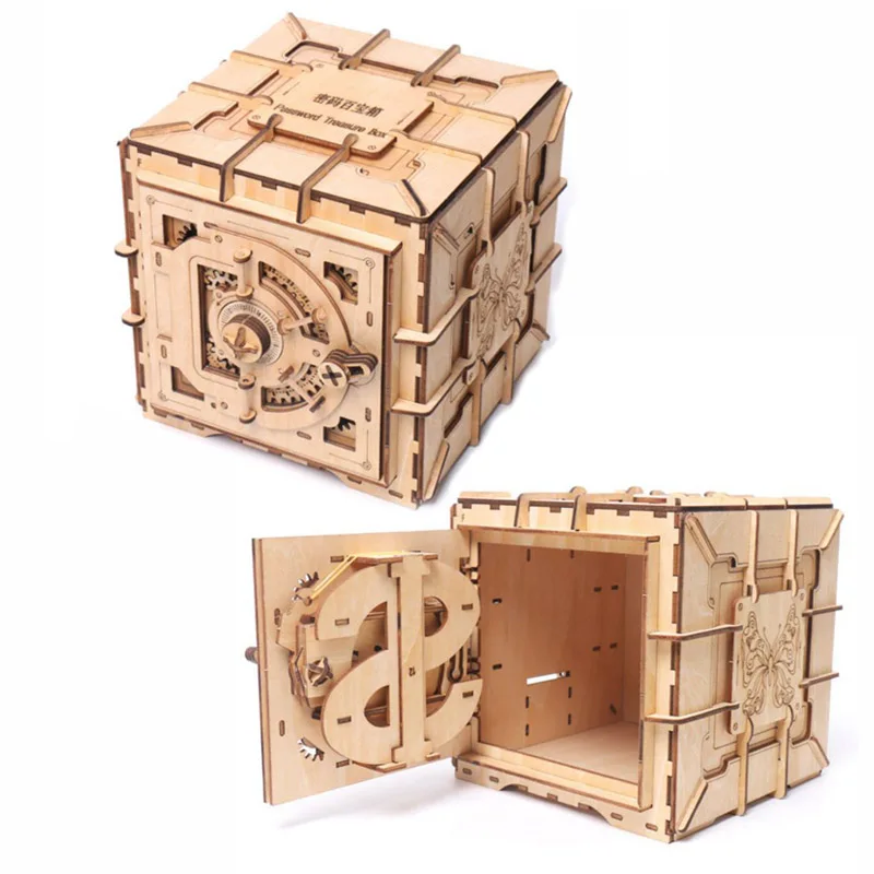 3d quebra-cabeças de madeira caixa de tesouro de senha quebra-cabeça mecânica diy montado modelo