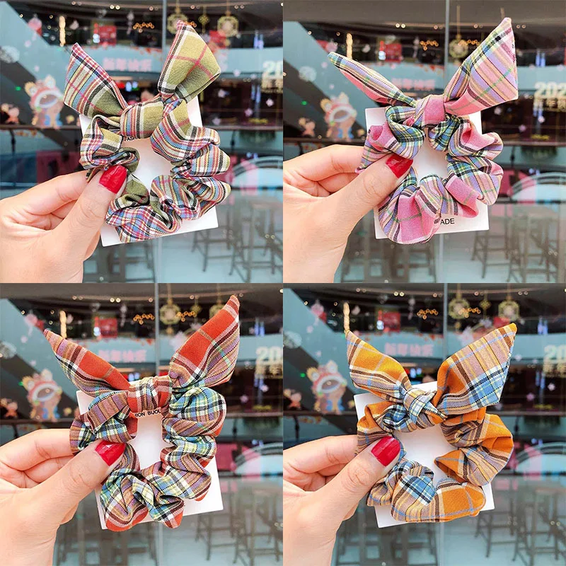 

New Cute High Elastic Hair Bands Women Girls Rabbit Ears Stripe Scrunchie Ponytail Holder Bands Girls Headband Hair Accessories