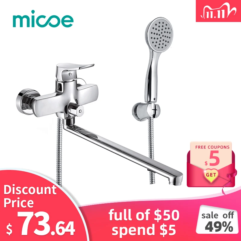 

Micoe Bathroom Shower Bathtub Faucet Faucet Set Mixer Wall Mounted Waterfall Bathtub Faucet with Handheld Shower Head H-HC605