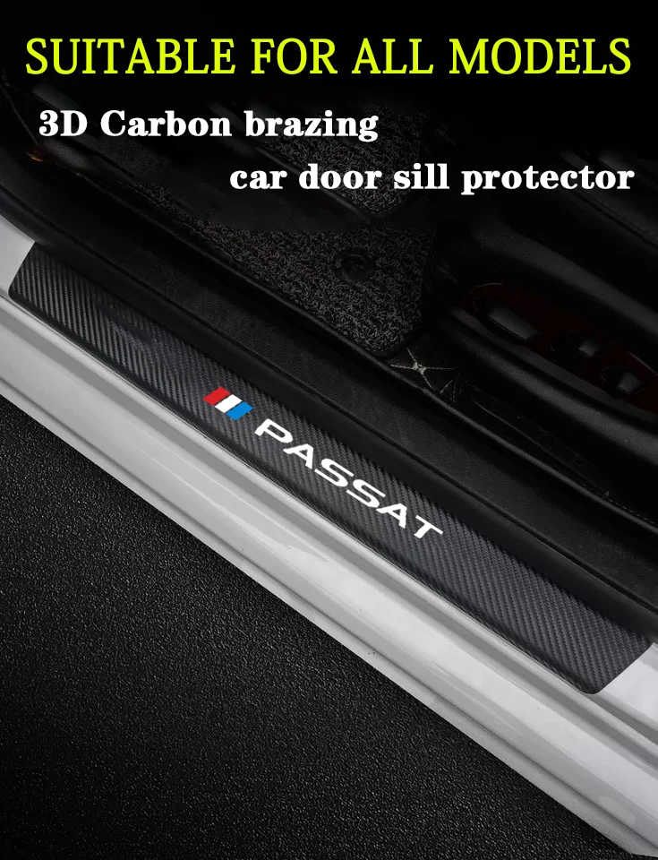 

For Volkswagen Passat B4 B5 B6 B7 B8 CC R36 4 Pcs Car Styling Leather Carbon Fiber Protective Film Car Door Sill Car Sticker