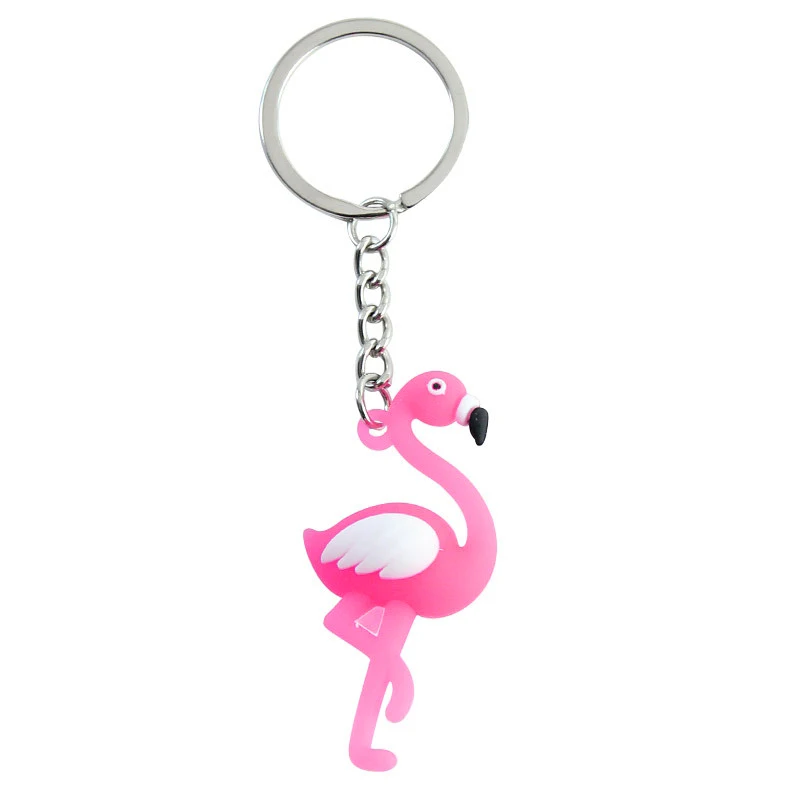 20PCS Cute Girl Tiny Silicone Flamingo Keychain Women Rubber Bird Couple Key Chain On Bag Car Trinket Jewelry Wedding Party Gift