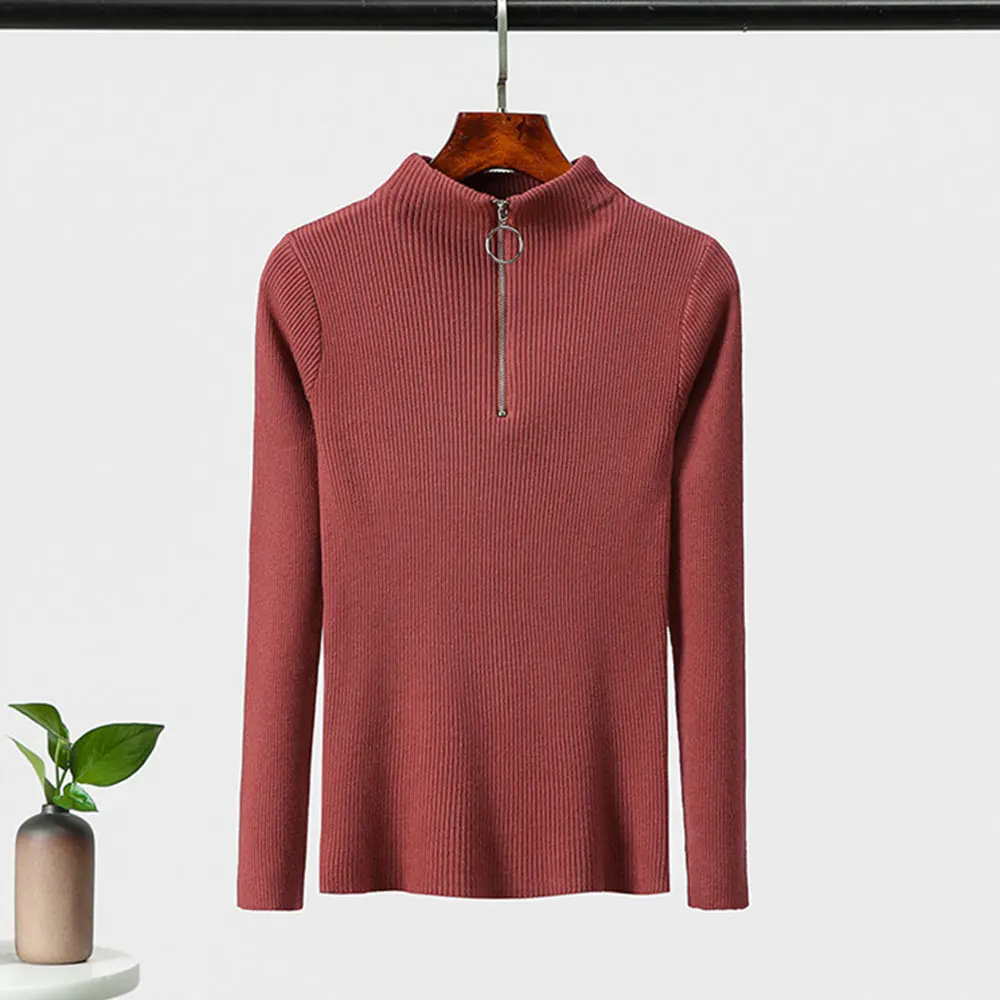 

Litthing Fashion Zipper Women Pullovers Turtleneck Solid Spring Autumn Sweater Female Knitted Basic Long Sleeve Chic Soft Jumper