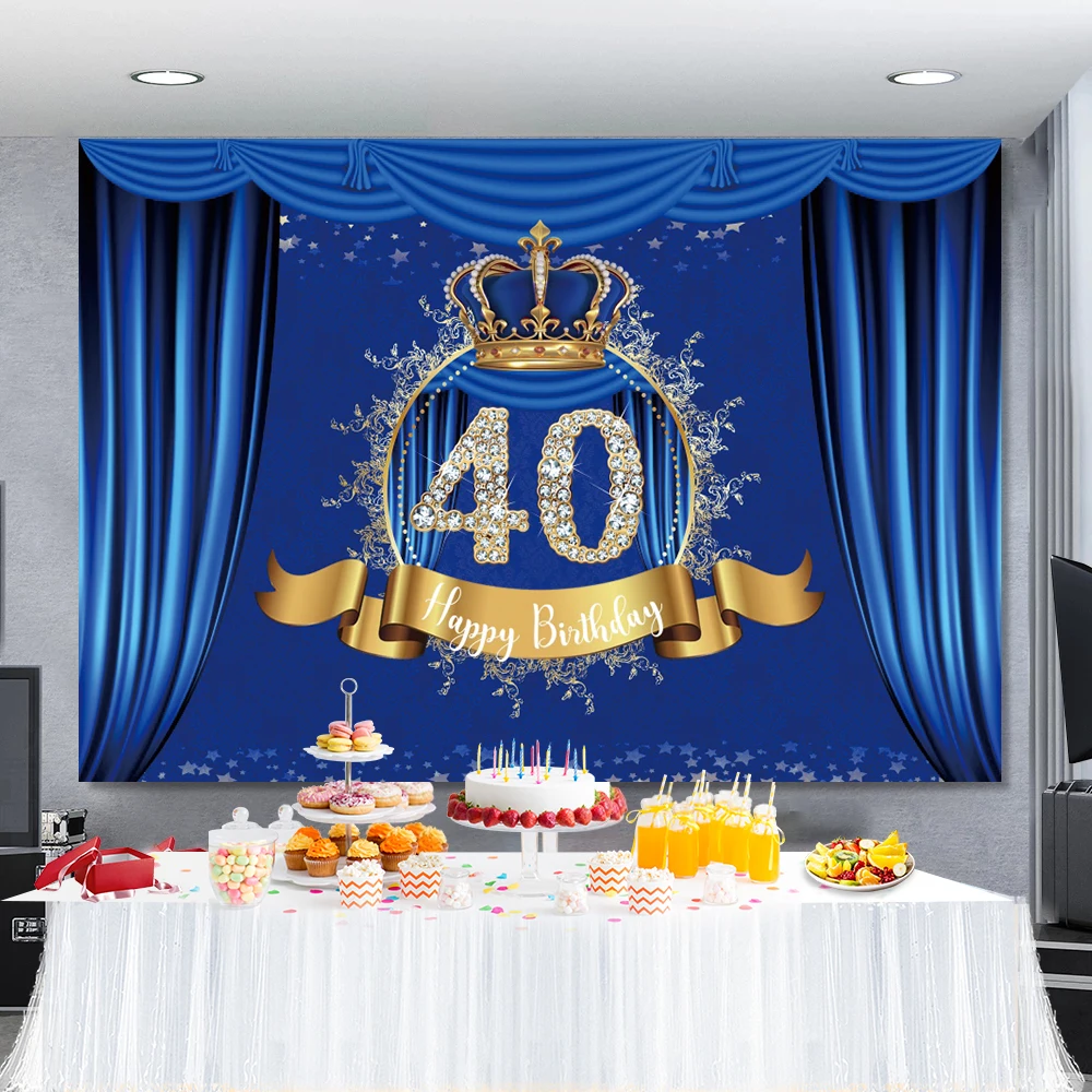 Blue Pink Curtain Crown 20 30 40th Adult Birthday Party Poster Baby Shower Portrait Photo Backdrop Photography Background photo backdrop