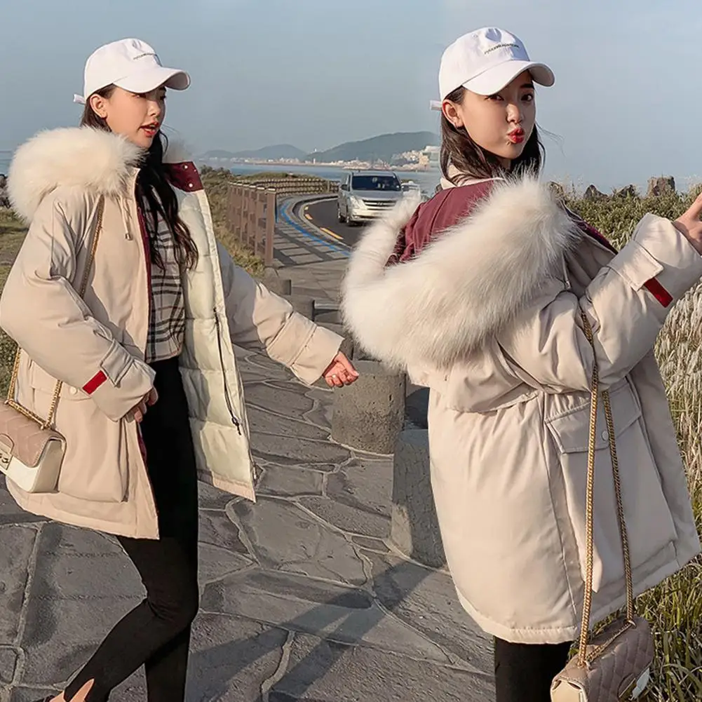 #*Cheap MeterMall Winter Thicken Hooded Big Fur Collar Down Cotton Padded Jacket Outerwear Women Coat