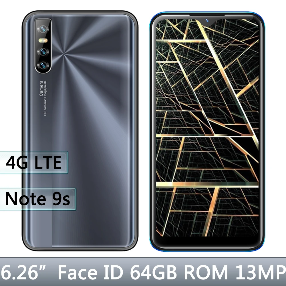 Android Note 9s 4GB RAM 64GB ROM 13MP twarz odblokowany czterordzeniowy globalny smartfon 6.26