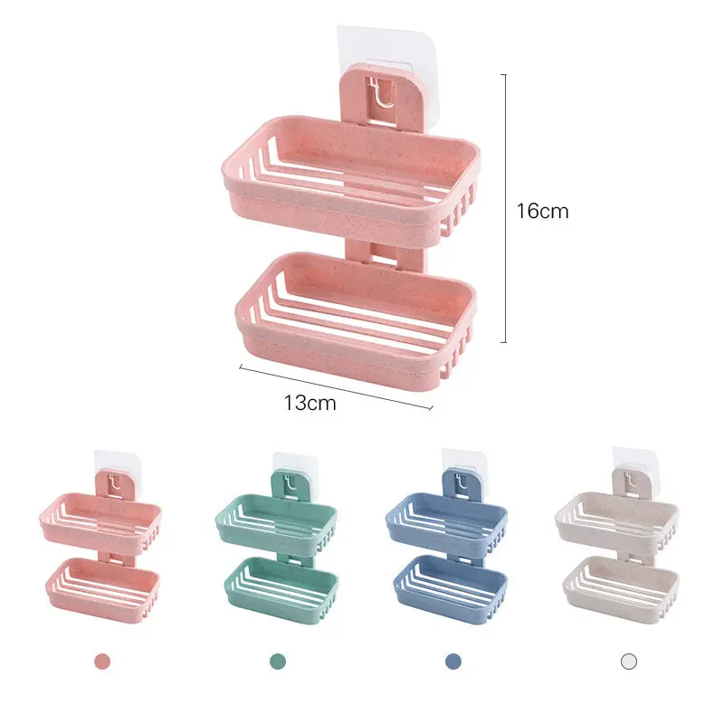 New bathroom suction cup soap holder plastic bracket wall-mounted creative drain storage double shelf for new in 2021 | Дом и сад