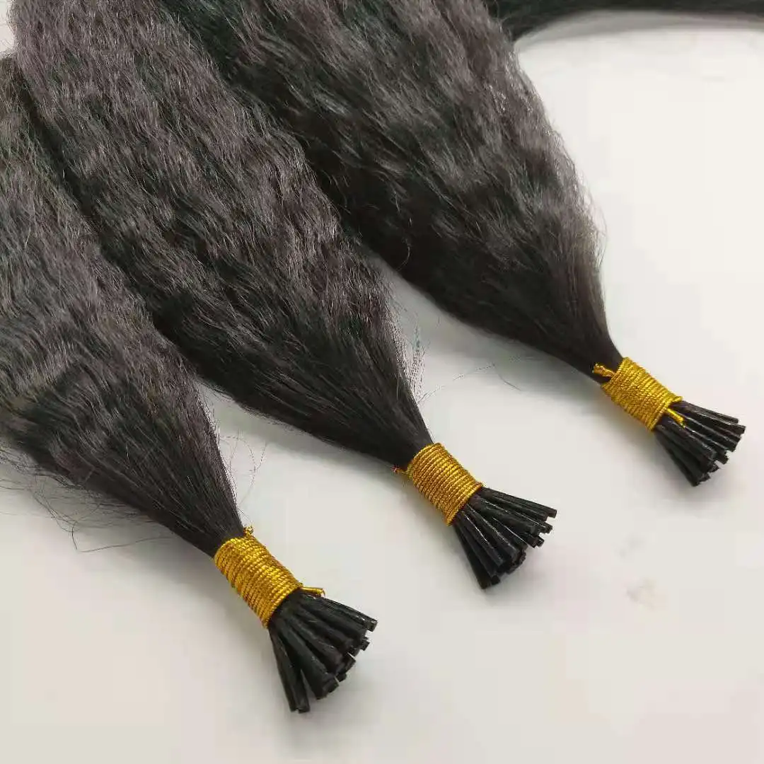 Bluelucky High Quality One Donor Natural Black Virgin Remy I Tip Hair Extension Kinky Straight