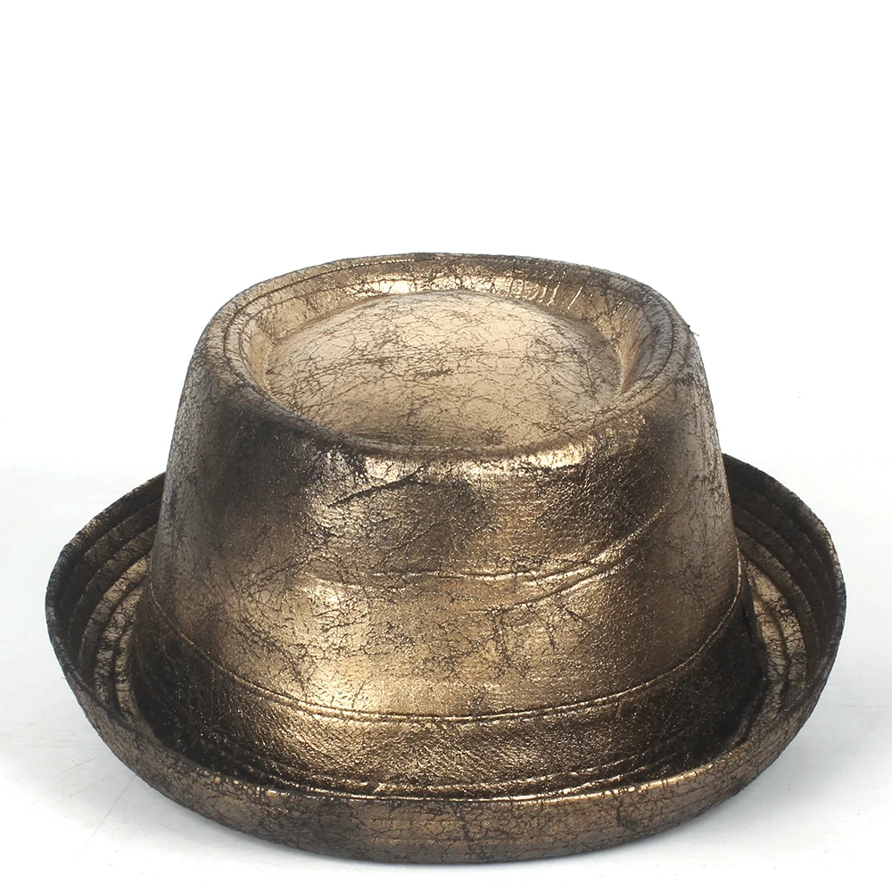 Кожаная шляпа в стиле стимпанк, мужская фетровая шляпа, Золотая шляпа со свининой, шляпа с плоским верхом для джентльмена, шляпа-котелок, шляпа для косплея, размер M L