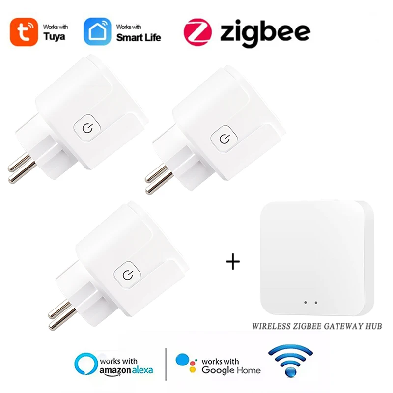 Tuya Smart Zigbee Plug 16A EU Outlet 3680W Power Meter Timer Socket