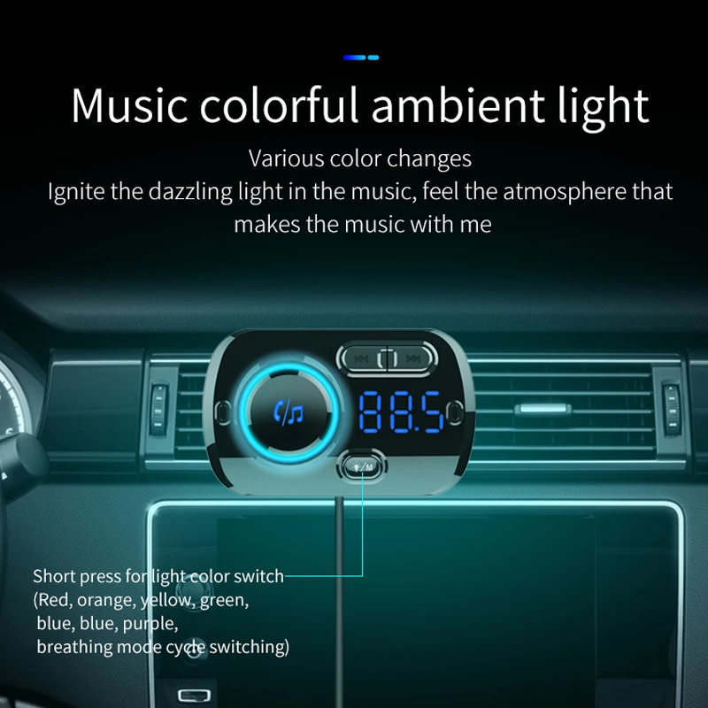SRUIK автомобильный fm-передатчик Bluetooth 5,0 FM модулятор USB Автомобильное зарядное устройство комплект громкой связи музыкальный плеер ночное видение светодиодный светильник