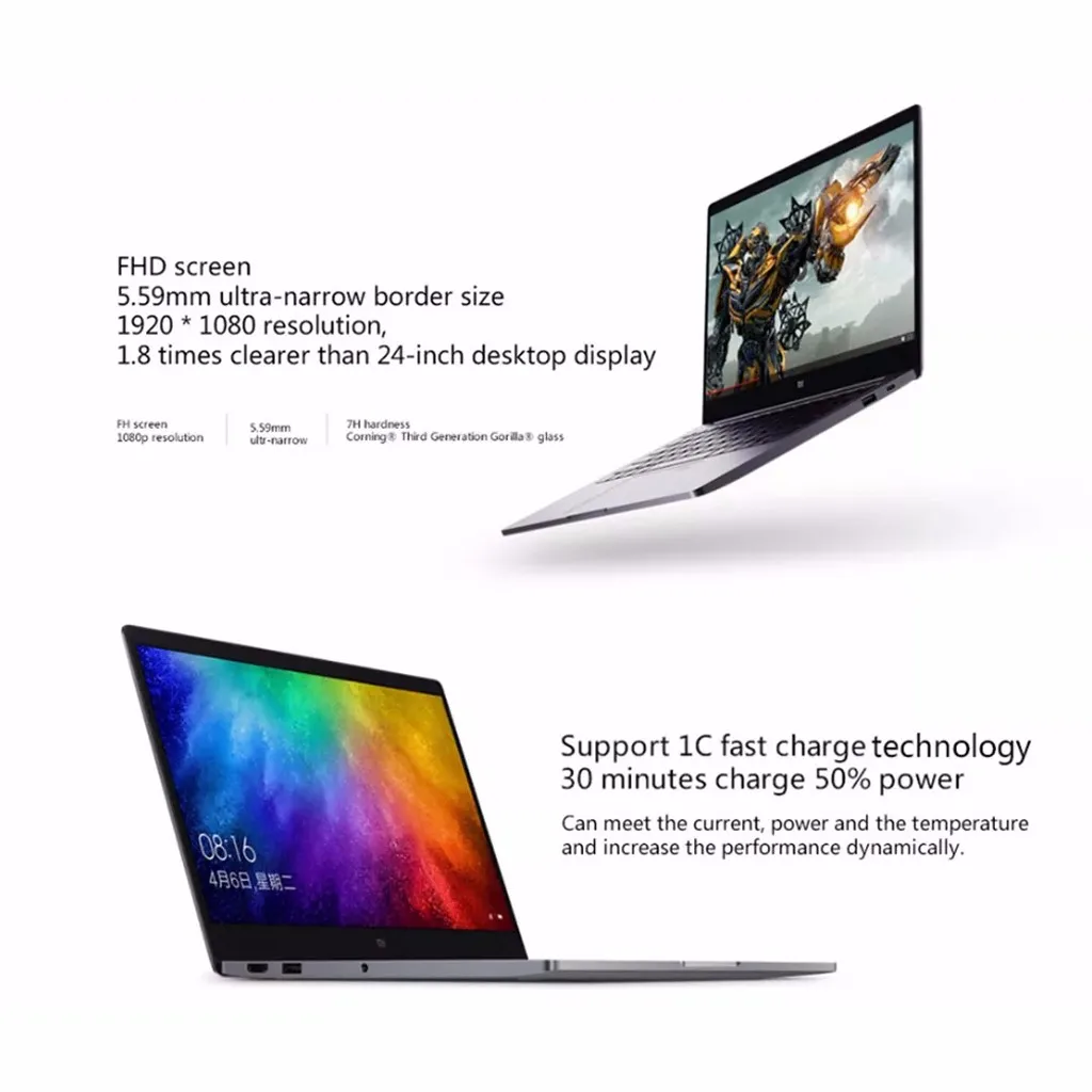 Лучшие продажи продуктов Xiaomi Air 13,3 дюймов i5-8250U 2 ГБ 8 ГБ DDR4 256 ГБ Распознавание отпечатков пальцев ноутбук для Носимых устройств